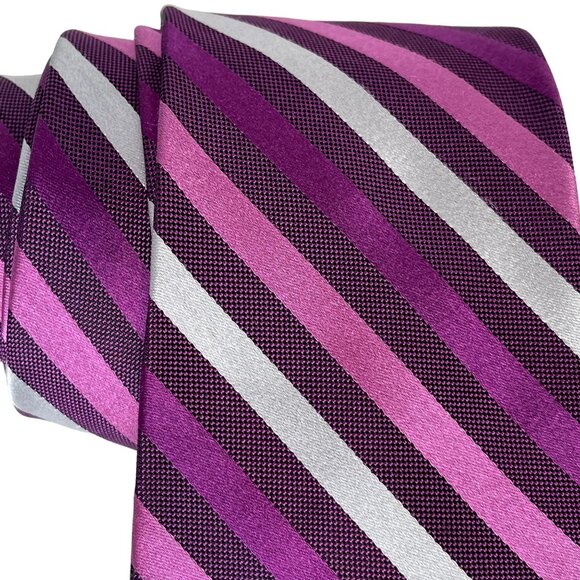 Michael Kors Men’s Silk Necktie Purple Gray Stripe - Picture 3 of 9